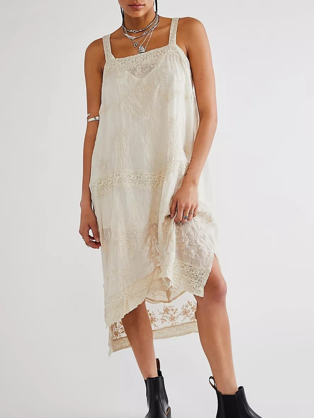 Magnolia Pearl ivory embroidered high-low slip dress Vivi Anne GYPSY Boho, Fest